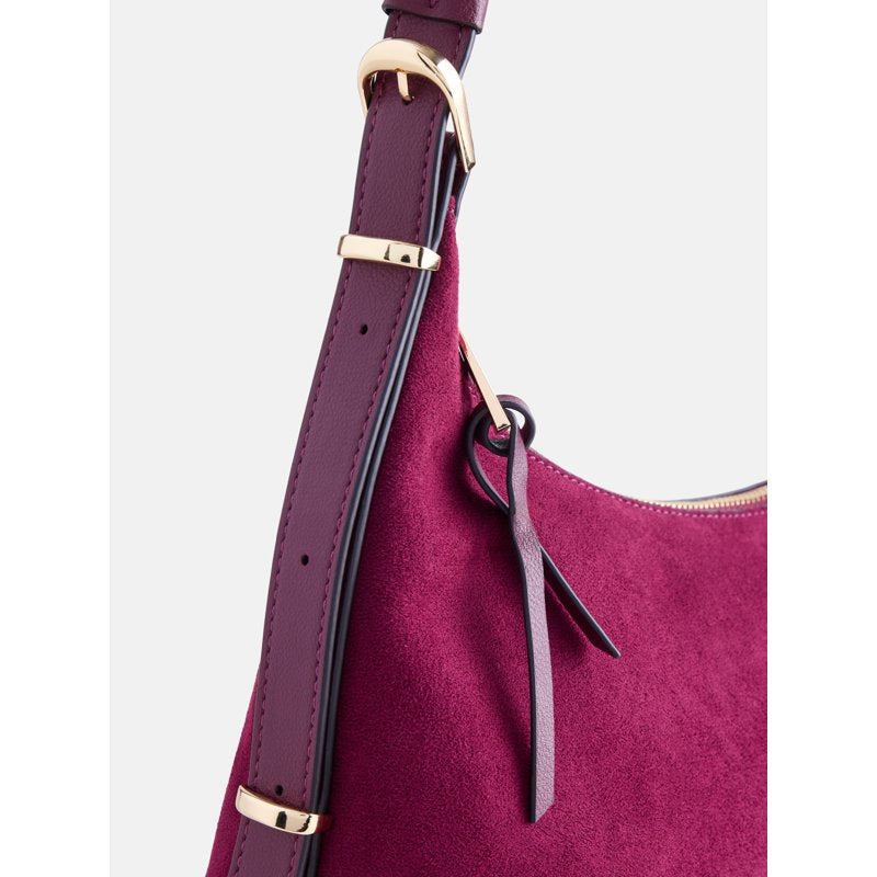 Women’s Top Zipper Shoulder Bag - Faux Suede, Adjustable Strap, Spacious