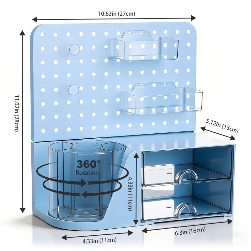 Multi-Color Desk Organizer with 2 Drawers & Pegboard for Office Home