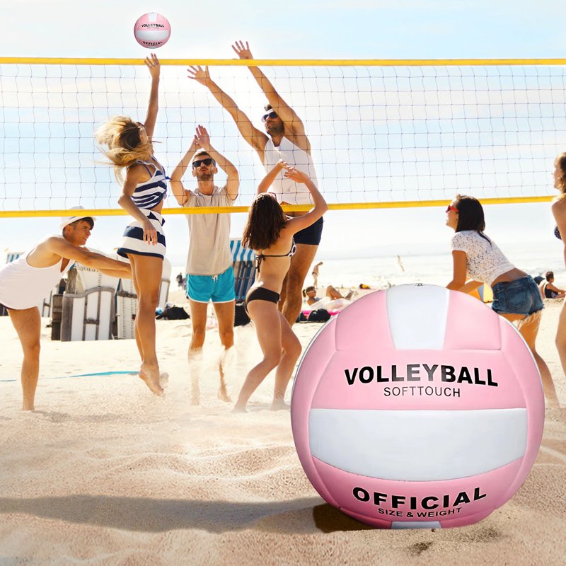 Soft Volleyball for Beach and Indoor Play - Official Size 5 with Pump - Pink