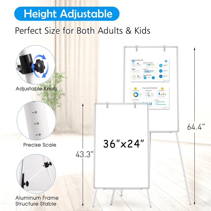 Portable Magnetic Whiteboard Easel with Adjustable Tripod Stand 36x24 Inch