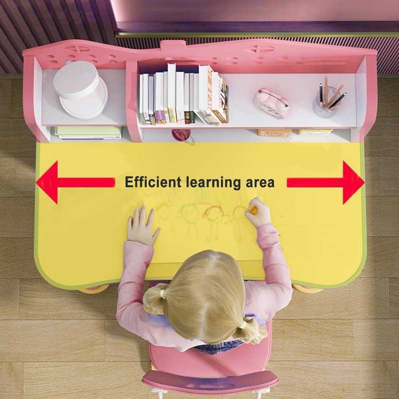 Kids Adjustable Study Desk & Chair Set with Widened Desktop & Storage Drawer