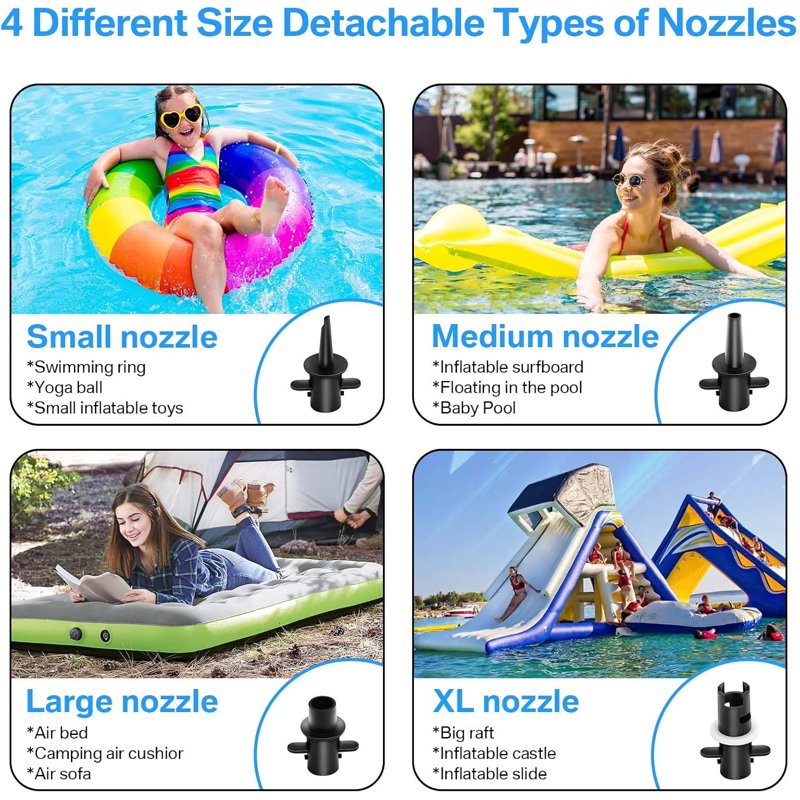 600W Portable Electric Air Pump for Inflatables - Quick-Fill Inflator & Deflator with Nozzles
