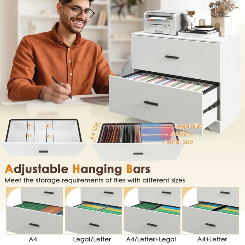 2-Drawer File Cabinet with Adjustable Steel Bars for Office & Home Storage