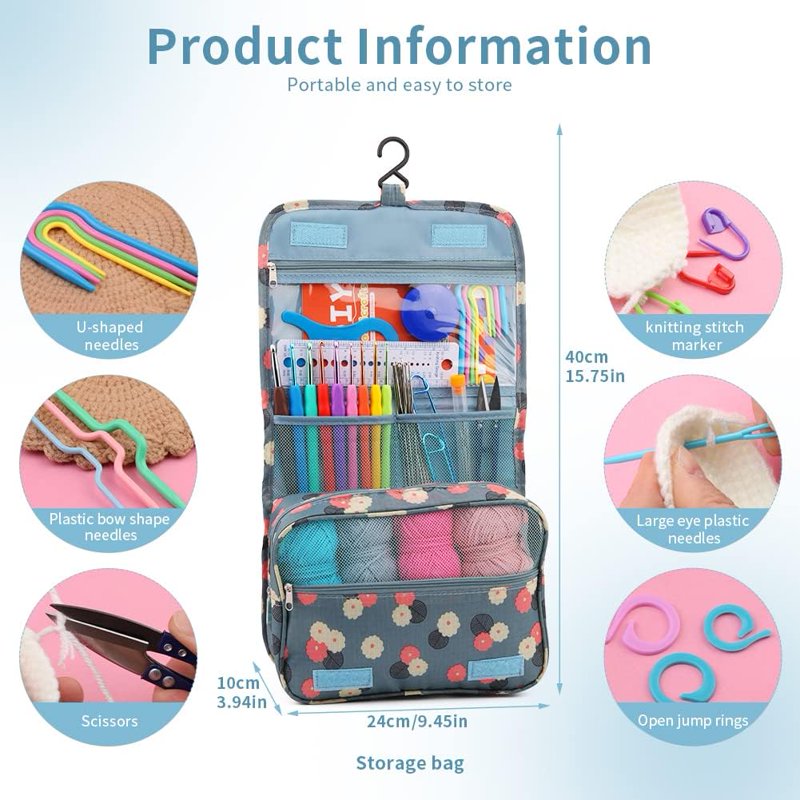 Crochet Kit for Beginners with 130 Pcs, Ergonomic Hooks & Storage Bag