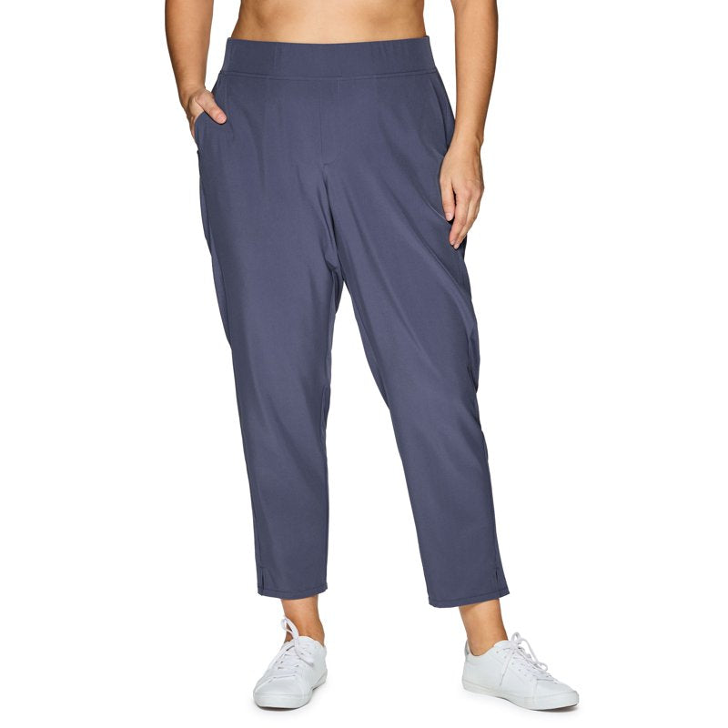 Plus Size Women's Ribbed Side Woven Ankle Pants with Pockets – Active & Casual