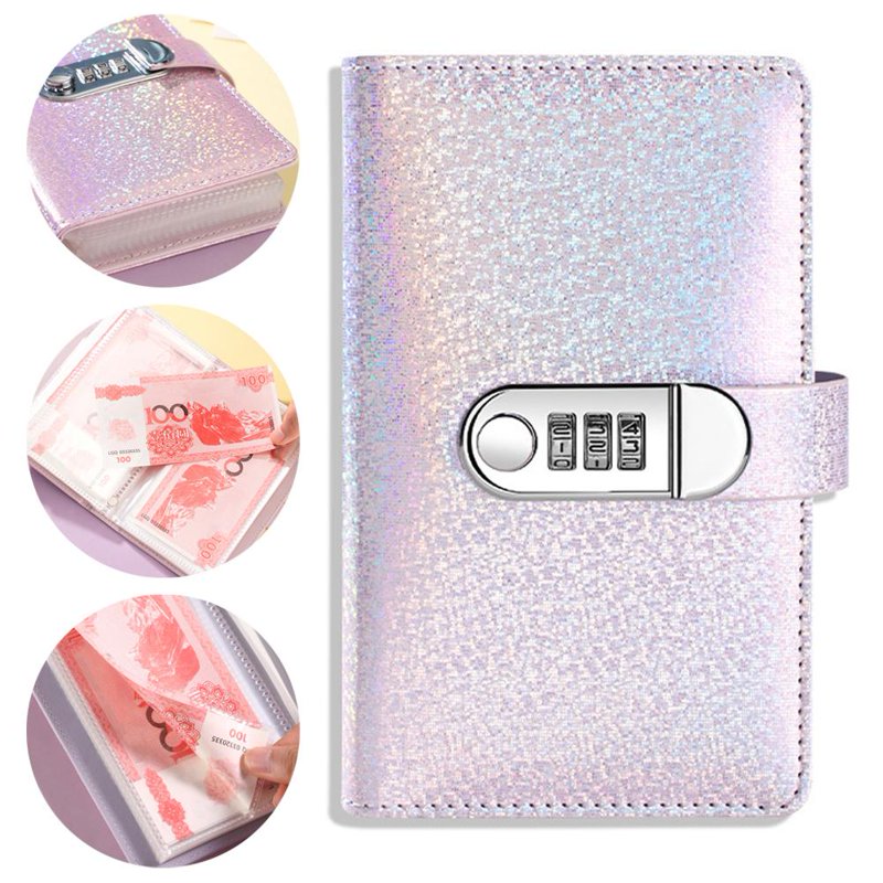 Combination Lock Cash Deposit Book - PU Leather Savings Organizer, Pink, 50 Pages