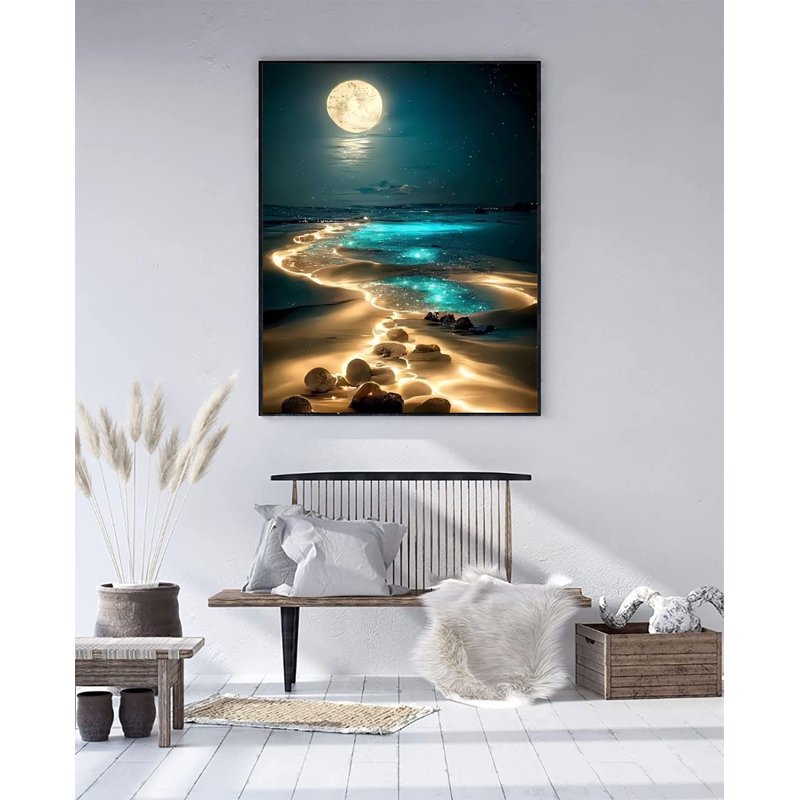 Moonlight Beach Diamond Painting Kit for Adults 12x16 Inch DIY Art Home Decor