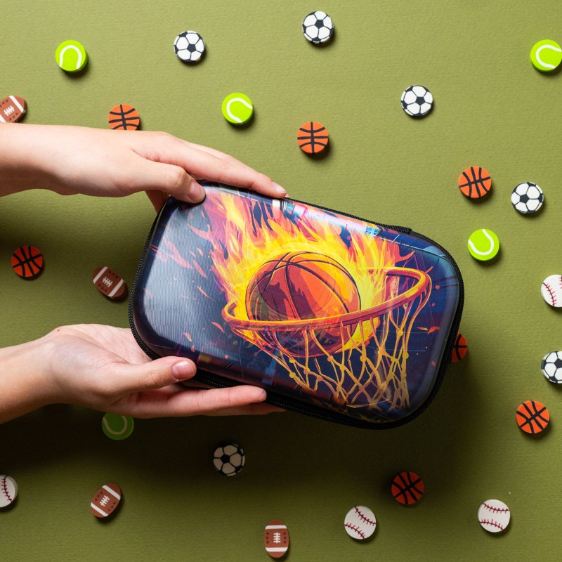 Large Capacity 3D Lenticular Pencil Box for Boys - Basketball Design, School Supplies Organizer