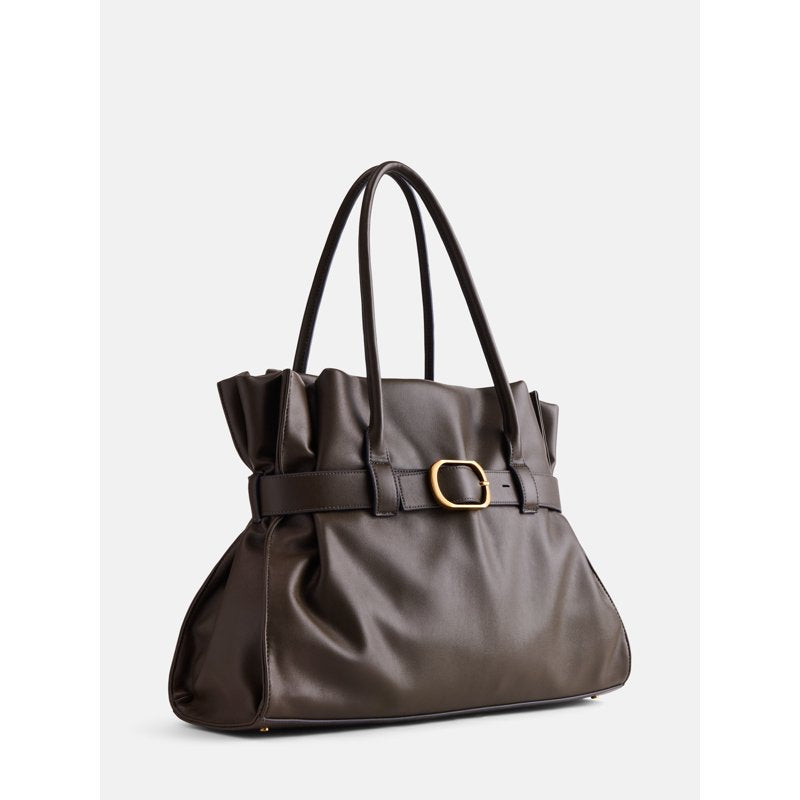 Women's Faux Leather Tote Bag with Buckle - Burnt Rosemary & Black