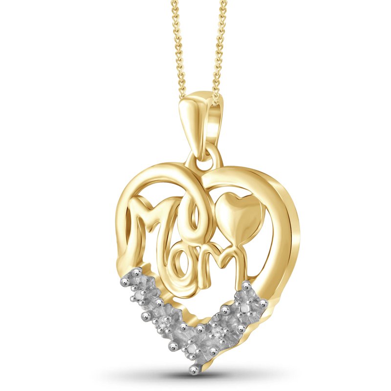 Gold Plated Mother Daughter Necklace with White Diamonds - Gift for Women