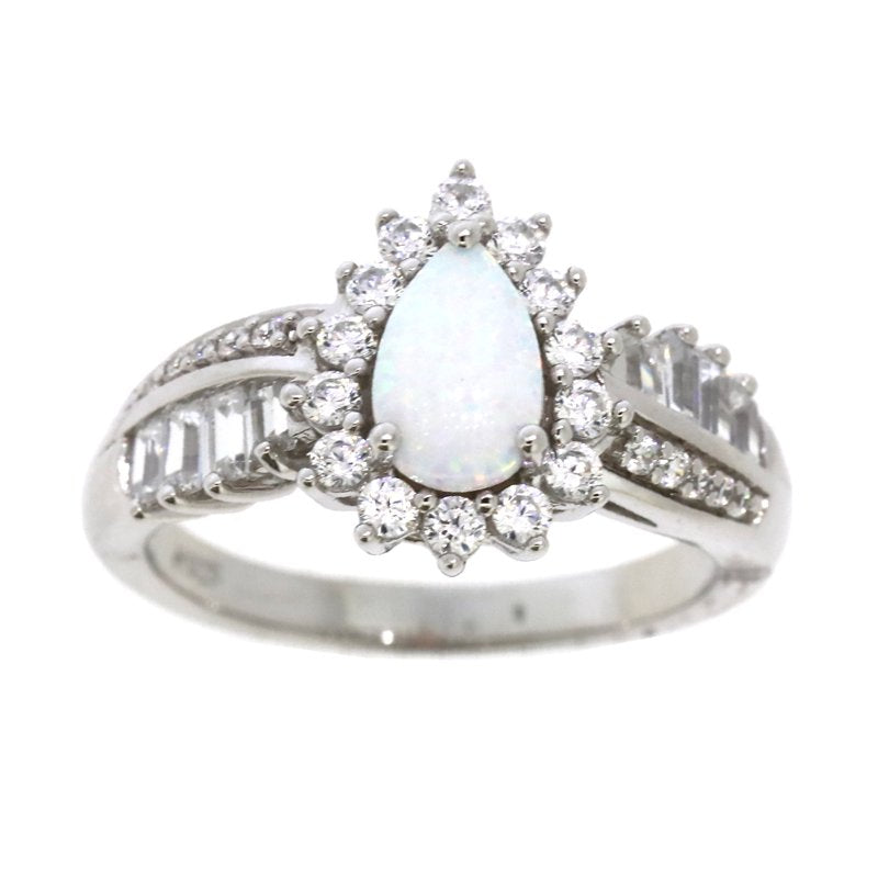 Sterling Silver Opal & Cubic Zirconia Ring - Hypoallergenic Jewelry Gift
