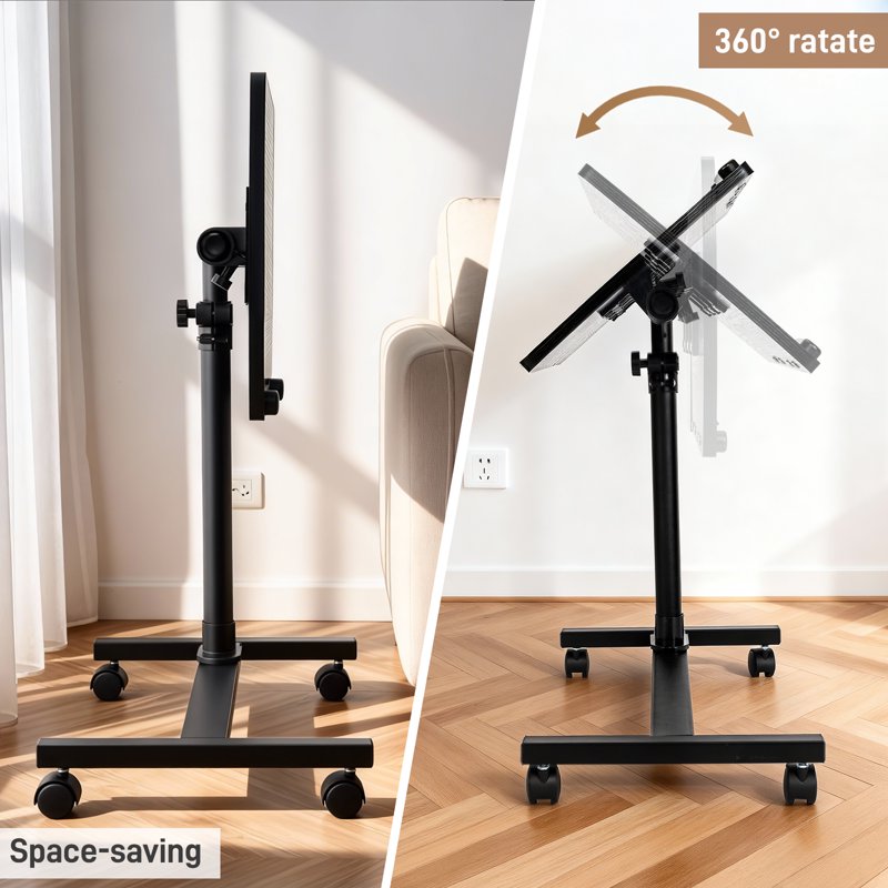 Adjustable Laptop Desk Stand with Wheels for Bed Sofa and Office