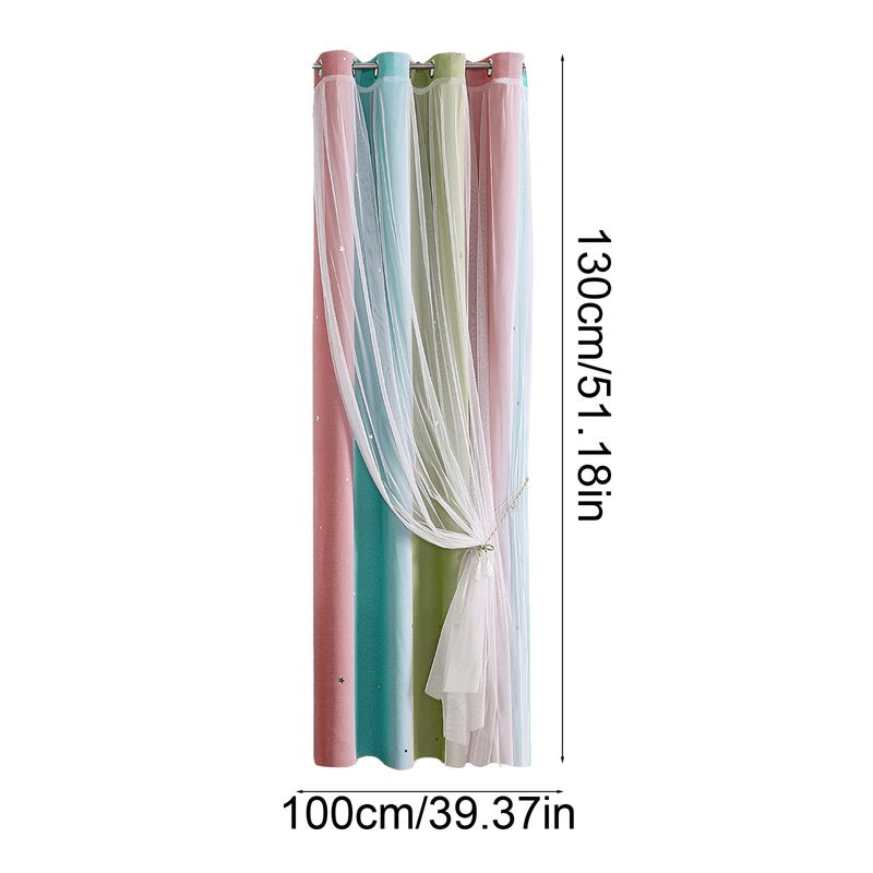 Double-Layer Blackout Rainbow Ombre Glitter Star Window Curtains - 39x51 Inch