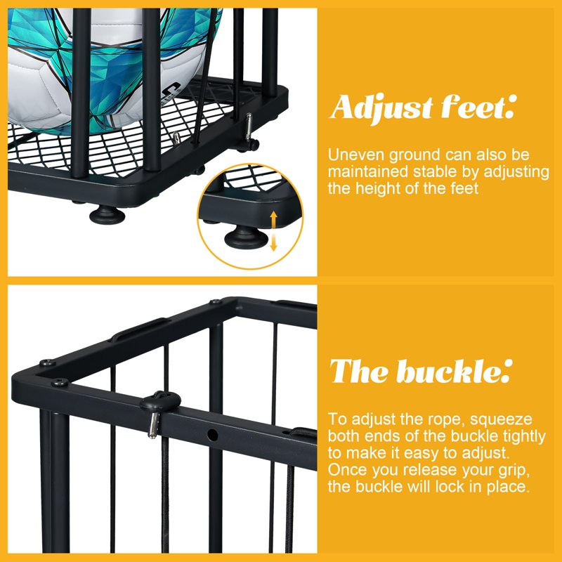 Wall & Floor Ball Rack Organizer for Sports Balls - Holds Up to 8 Large Balls