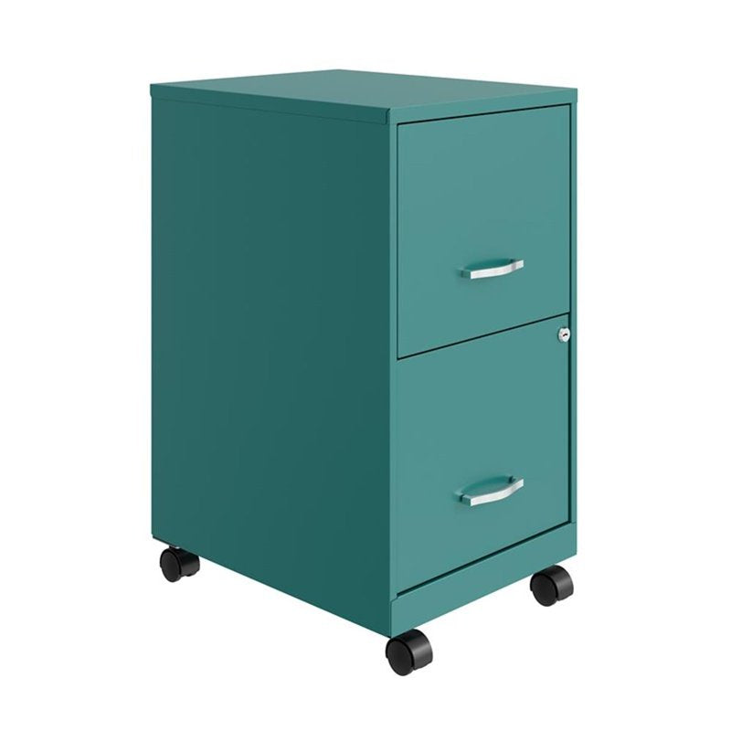 Mobile Metal Filing Cabinet with 2 Drawers, Lockable, Turquoise