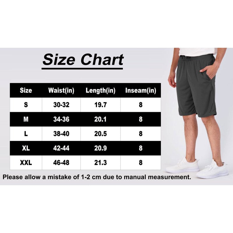 Men's Athletic Shorts Mesh Workout Gym Activewear with Pockets - 8 Inch Inseam