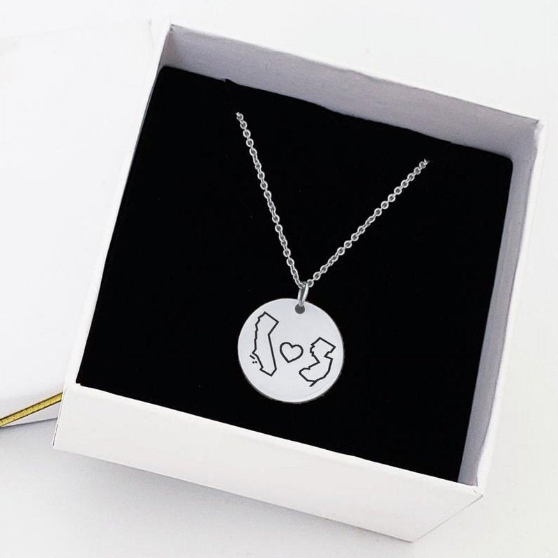 Personalized Long Distance Necklace - Friendship Jewelry Gift - Silver, Gold, Rose Gold