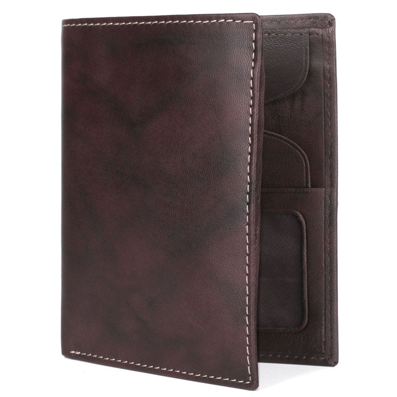 Men's Leather Credit Card Wallet Folio with ID Window - Brown & Black Options