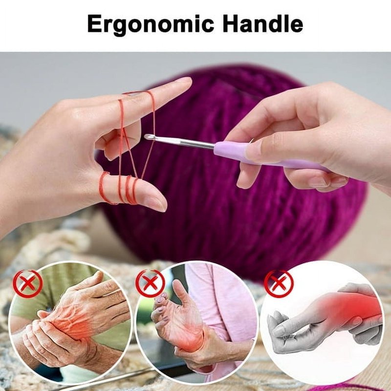 12-Piece Ergonomic Crochet Hooks Set for Arthritis Relief - Soft Handles, Versatile Sizes