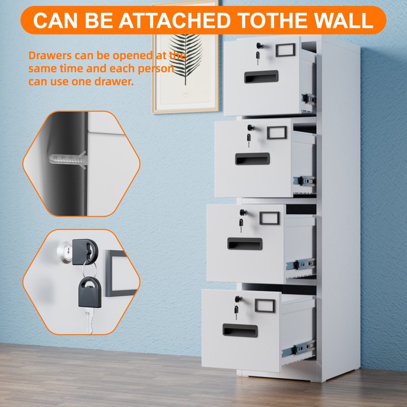 Metal Vertical File Cabinet with 4 Lockable Drawers for Office & School Storage