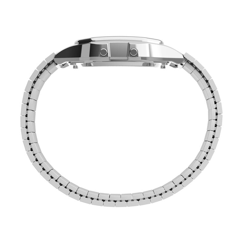 Men's Digital Casual Watch 34mm Silver-Tone Stainless Steel Band