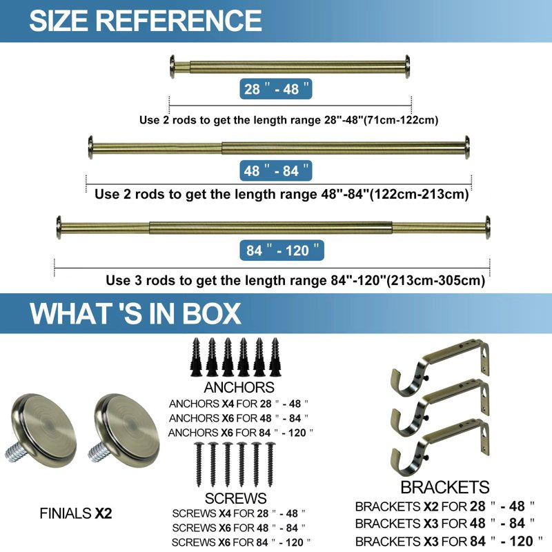 Adjustable Metal Curtain Rod Set with Finials - Modern Minimalist Window Treatment