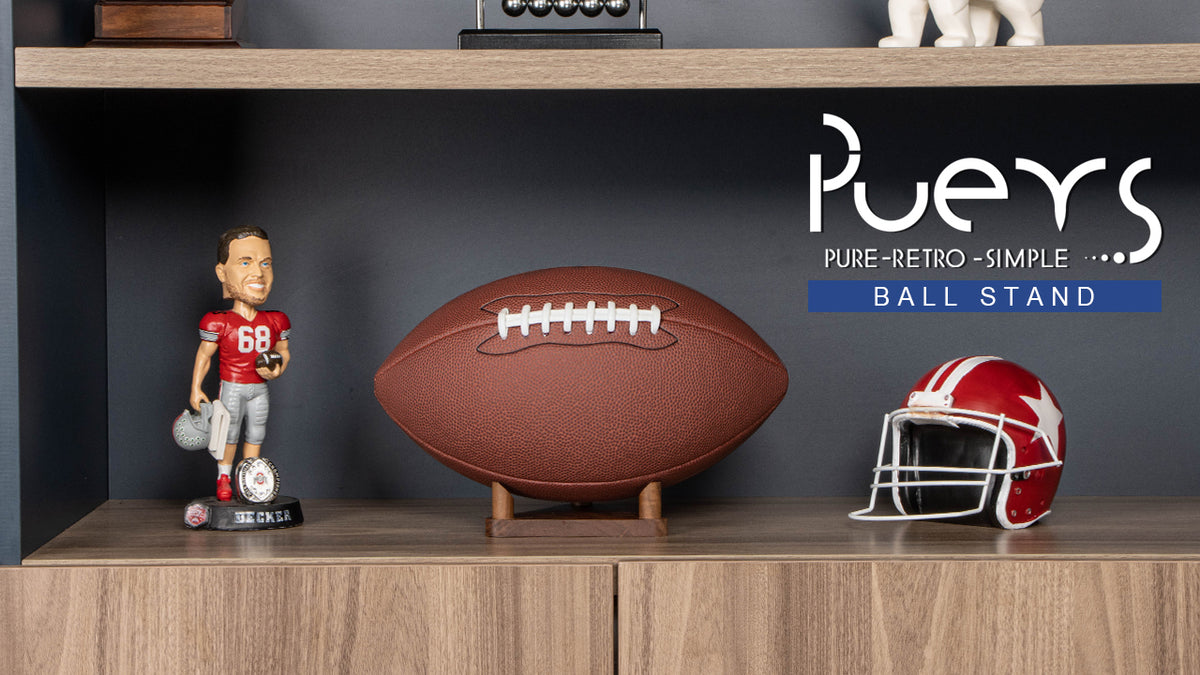 Walnut Display Stand for Sports Balls – Basketball, Football, Soccer, Volleyball Organizer