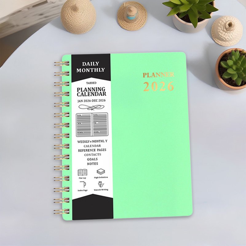 2026 Calendar Planner Coil Bound with Faux Leather Cover - A5 Daily Organizer