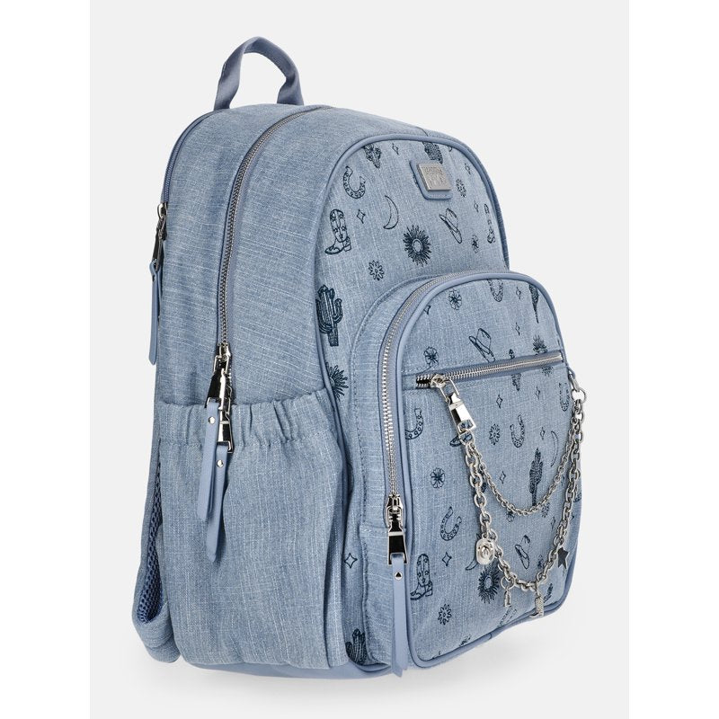 Women’s Chain Pocket Dome Backpack - Western Denim Style