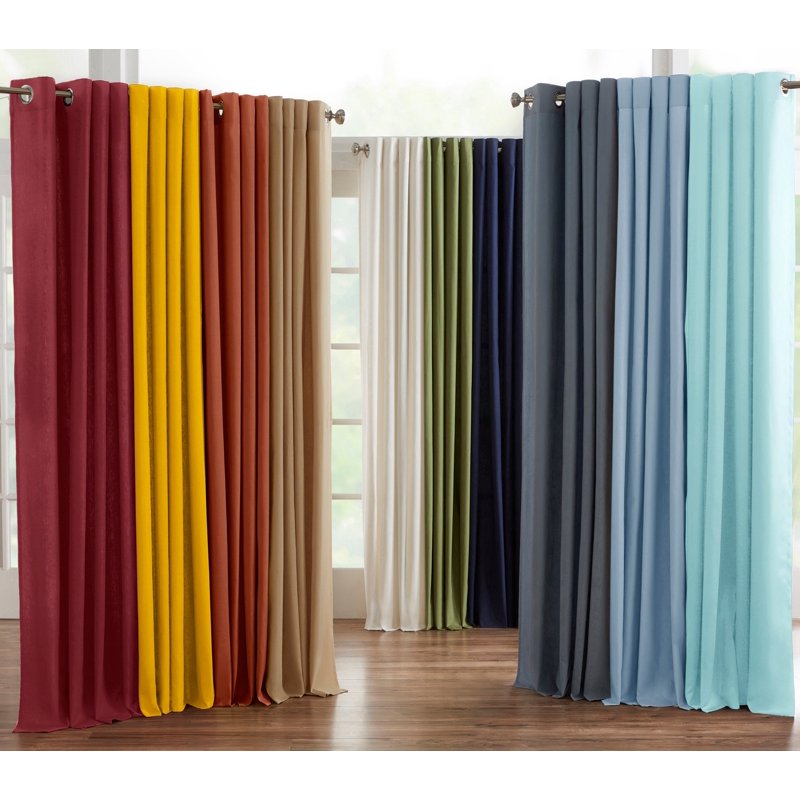 Poly Cotton Canvas Grommet Curtain Panel - Light-Filtering Window Drapes