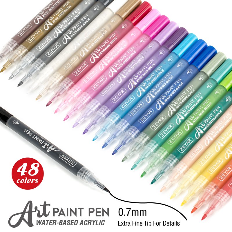 48 Colors Acrylic Paint Pens - Extra Fine Point, Waterproof & Permanent