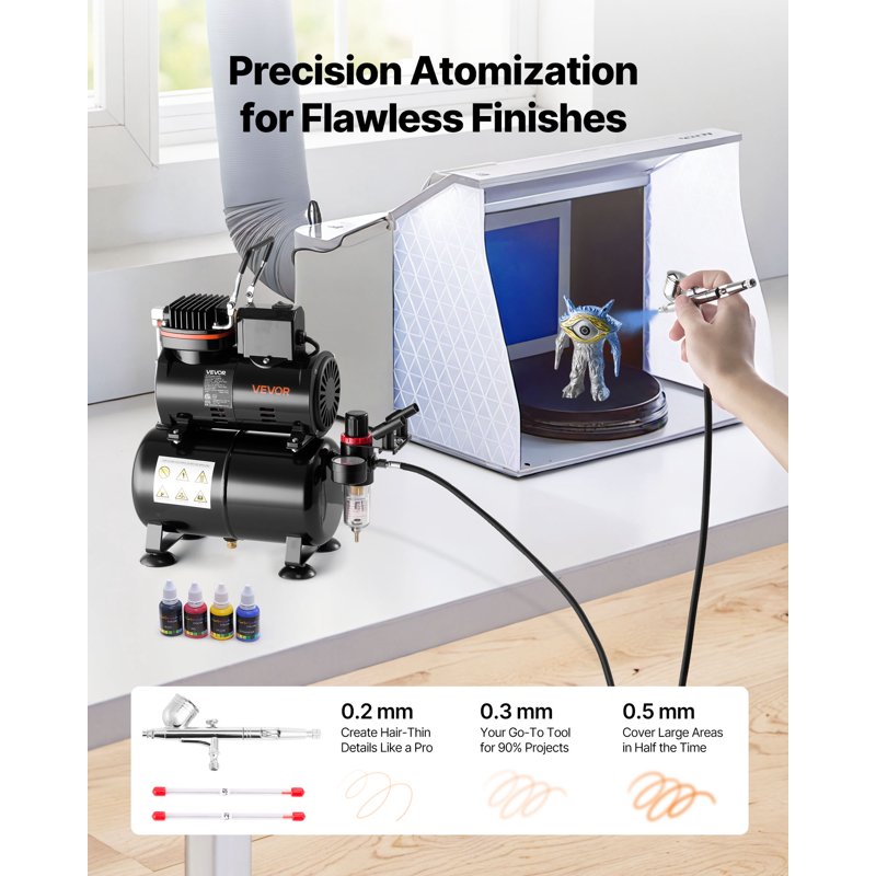 Airbrush Kit with Compressor and 3 Tips for Cake Decorating & Model Painting