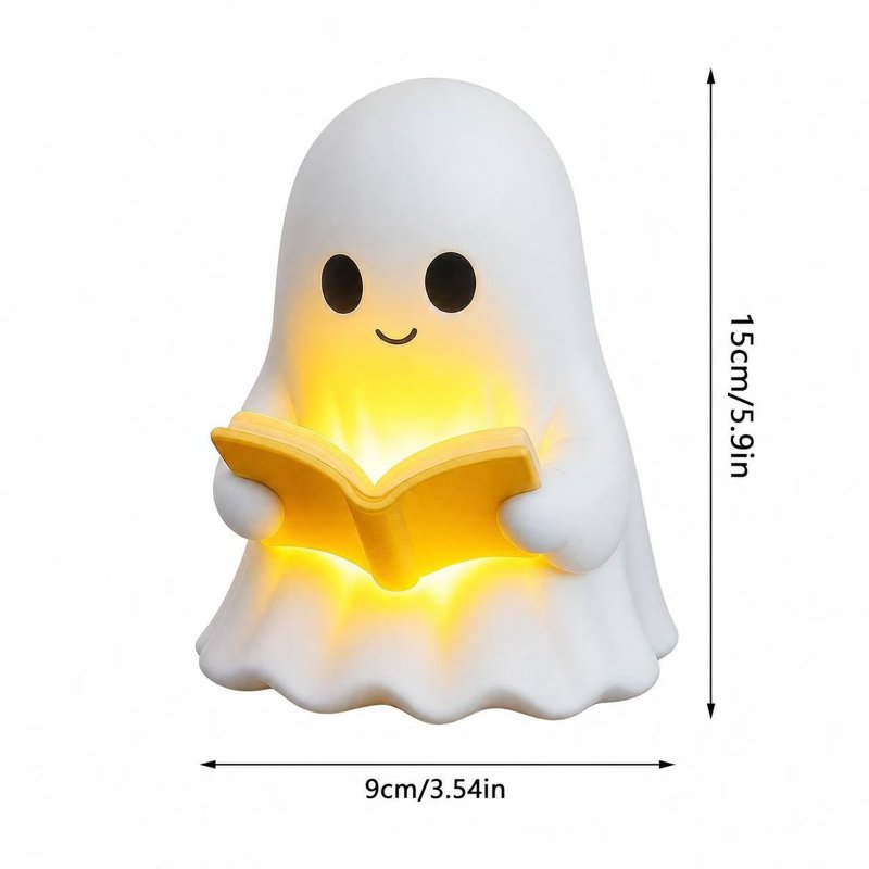 Ghost Reading Night Light Ornament - 5.9 Inch LED Halloween Decor for Bedroom & Desk