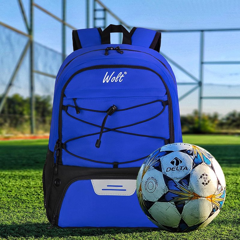 WOLT Youth Soccer Backpack Bag with Ball Holder - Polyester Blue (Variation: Blue)