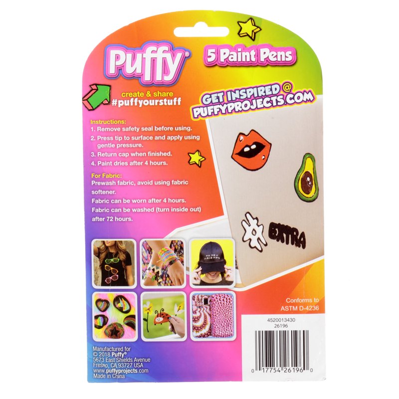 Multi-Surface 3D Paint Pen Set - Permanent, Non-Toxic, 5 Colors