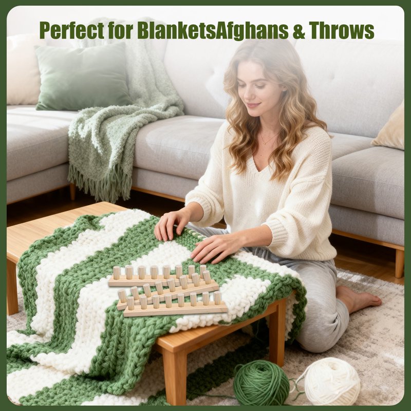 48-Inch Wooden Chunky Knitting Loom Kit for Beginners - Portable Hand Weaving Tool