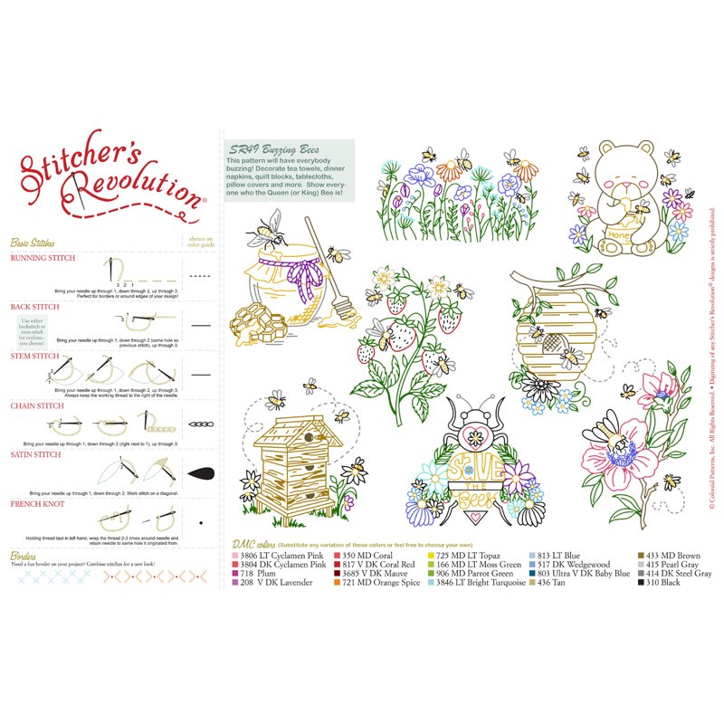 Embroidery Transfer Patterns for Sewing & Craft Projects - Buzzing Bees 8 Designs