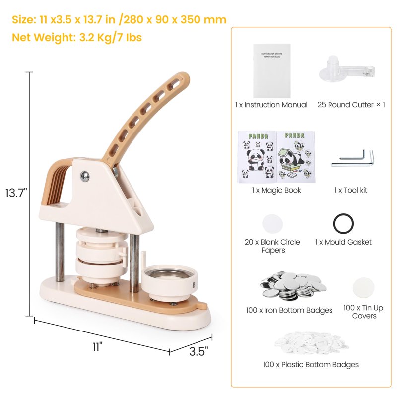 DIY Button Maker Machine 58mm with 100 Button Parts & Cutting Tool