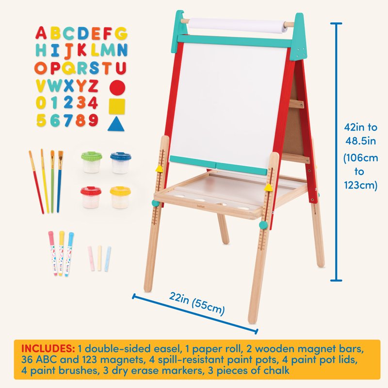Kids Art Easel with 60 Accessories Double-Sided Chalkboard & Whiteboard