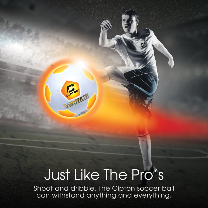 Illuminated Rechargeable Impact-Activated Soccer Ball, Official Size 5