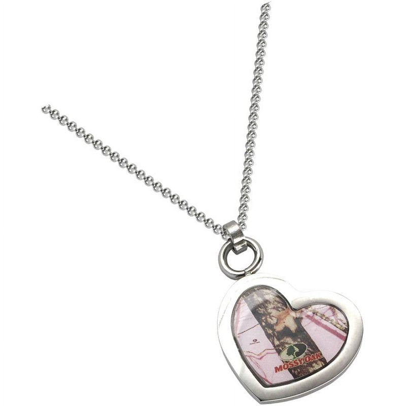 Pink Camo Heart Necklace - Mossy Oak Camouflage Jewelry Gift