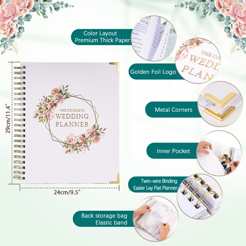 Wedding Planner Organizer with Countdown Calendar & Notes - 188 Pages, Multi-Color