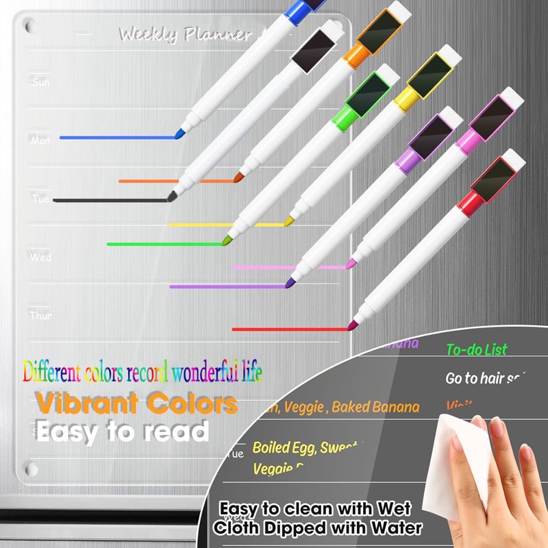 Magnetic Weekly Meal Planner Board for Fridge with Markers - Clear Acrylic Kitchen Organizer