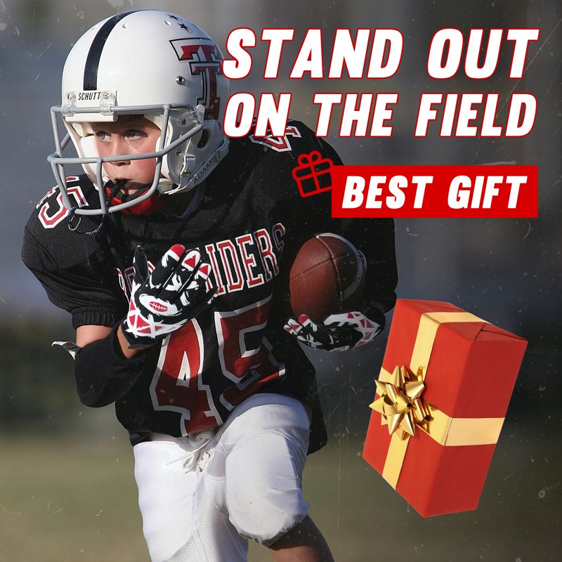 Youth Football Gloves with Tacky Grip, Breathable Mesh, Adjustable Fit