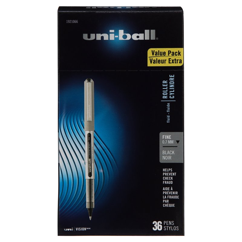 Uniball Vision Rollerball Pens Fine Point 0.7mm Black 36 Pack