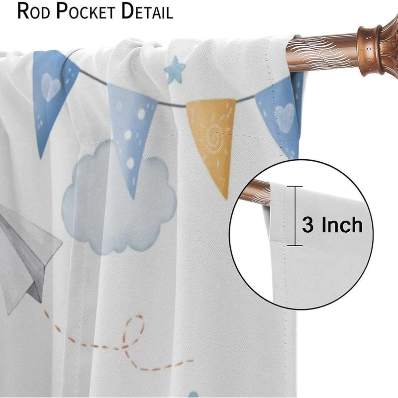 Kids Bedroom Curtains - Pastel Bear Cloud Adventure Window Drapes, 2 Panels