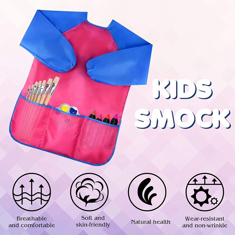 Kids Art Smocks 2 Pack - Waterproof Toddler Painting Aprons for Ages 2-7