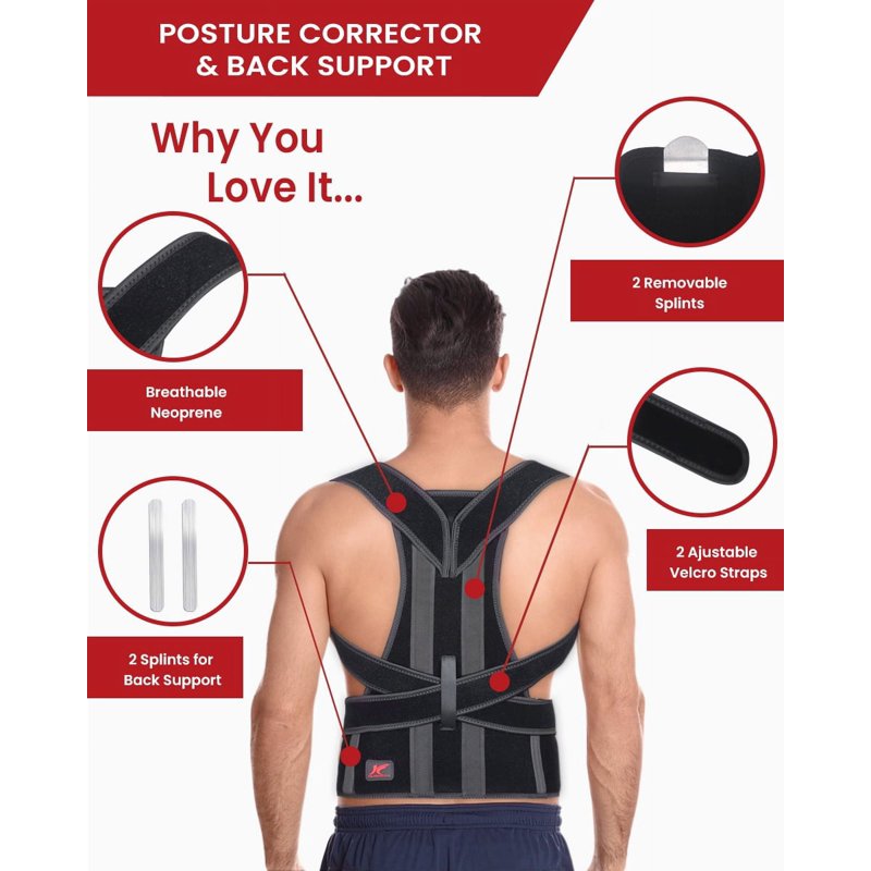 Back Posture Corrector Belt for Men & Women, Support Brace with Removable Metal Splints