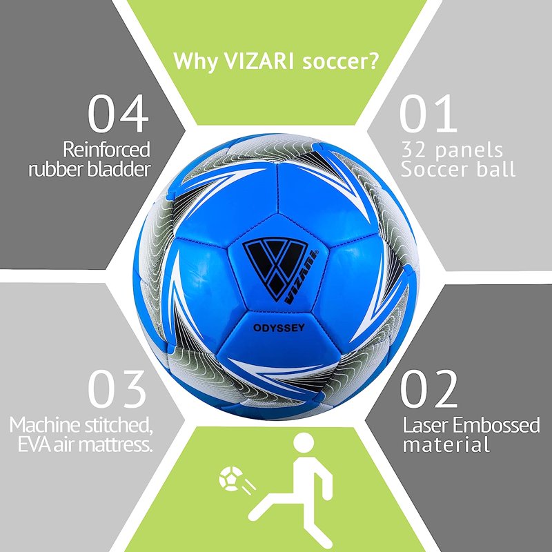 Vizari Odyssey Soccer Ball Size 3 4 5 – Blue, Durable for Indoor & Outdoor Play