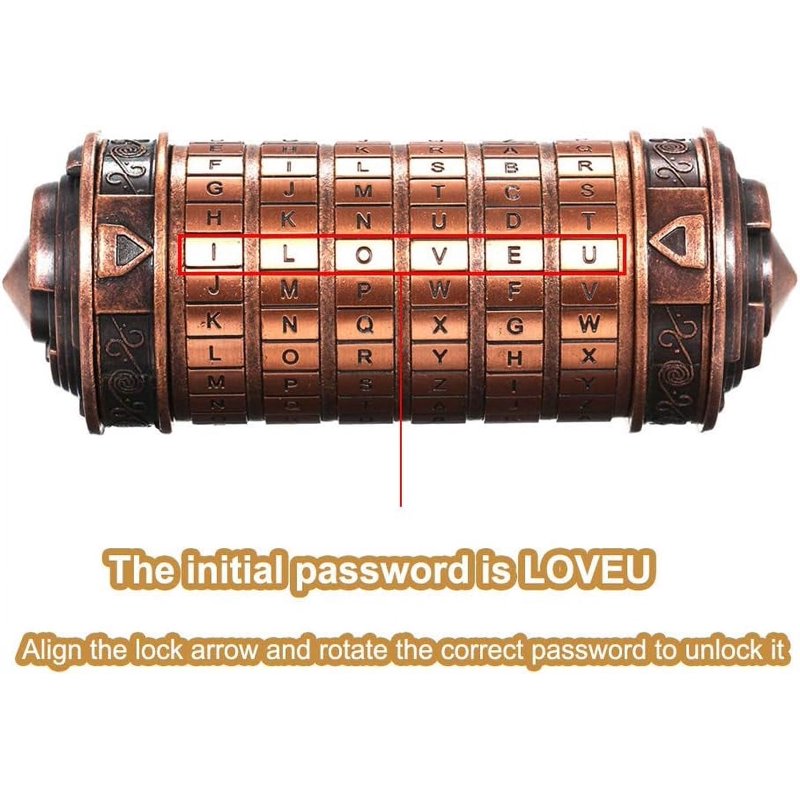 Mini Cryptex Lock Box for Jewelry & Gifts - Password Cylinder, Antique Bronze & Black